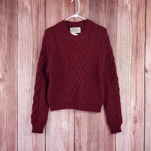 NWT Aran Sweater Market Womens L Cropped Cable Knit Sweater Merino Wool Ireland